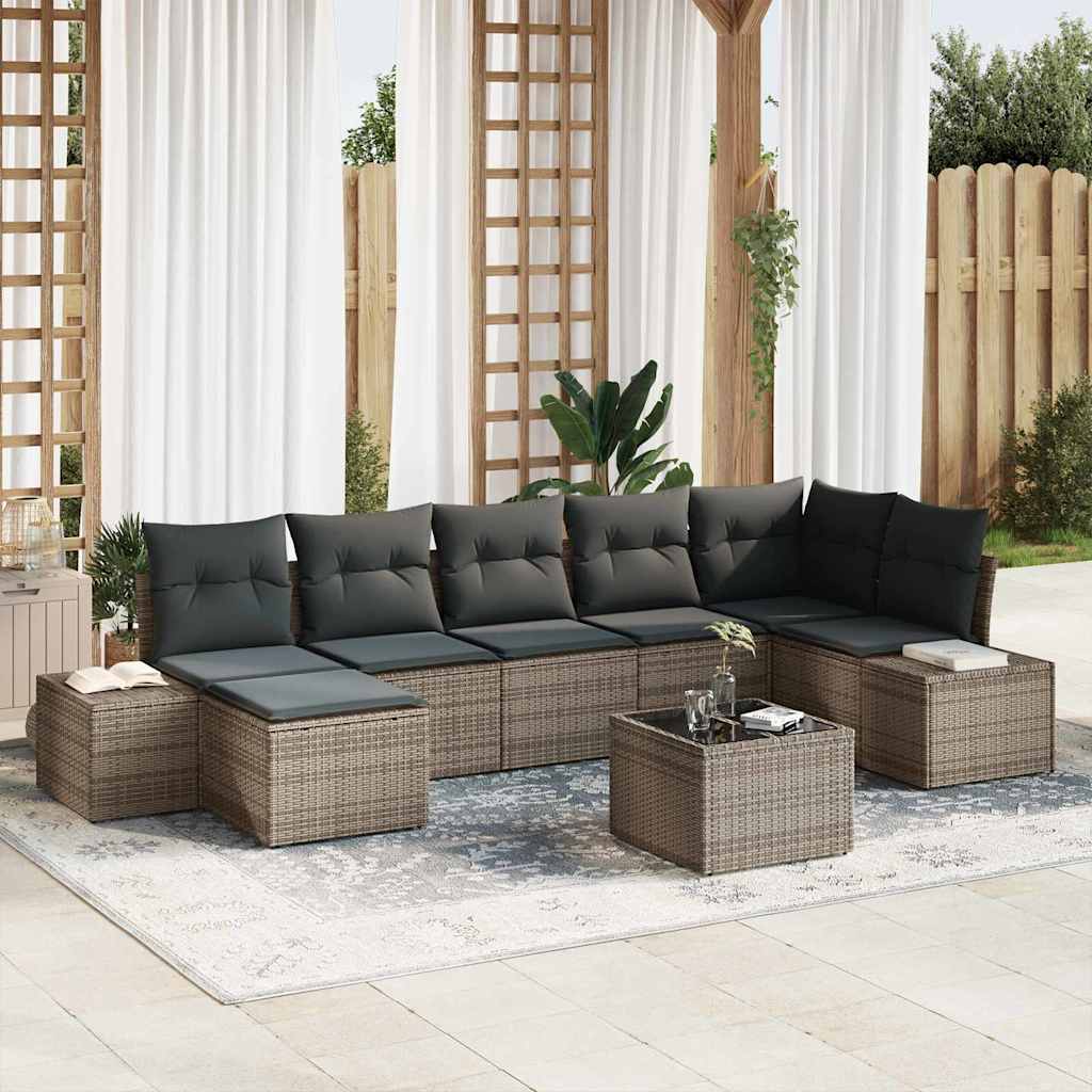 Garten-Sofa-Set mit Kissen 8 pcs Grau Poly Rattan