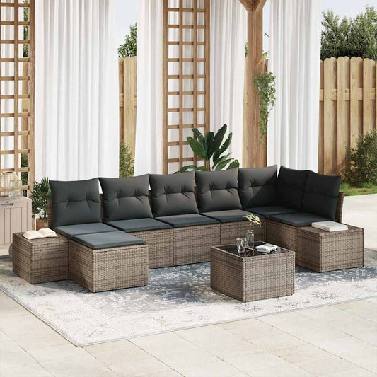 Garten-Sofa-Set mit Kissen 8 pcs Grau Poly Rattan
