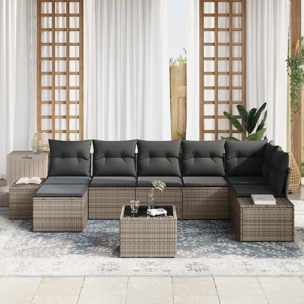 Garten-Sofa-Set mit Kissen 8 pcs Grau Poly Rattan