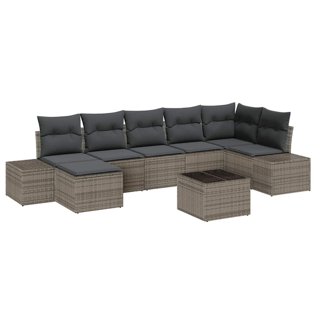 Garten-Sofa-Set mit Kissen 8 pcs Grau Poly Rattan