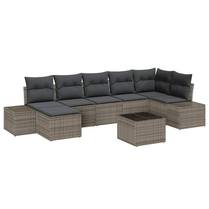 Garten-Sofa-Set mit Kissen 8 pcs Grau Poly Rattan