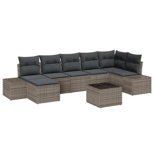 Garten-Sofa-Set mit Kissen 8 pcs Grau Poly Rattan