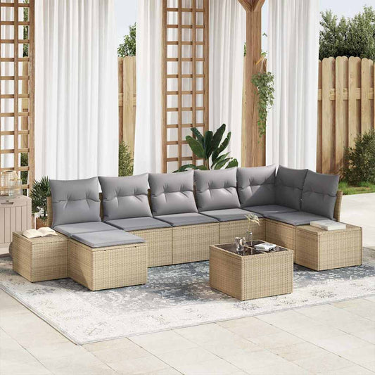 Garten-Sofa-Set mit Kissen 8 pcs Beige Poly Rattan