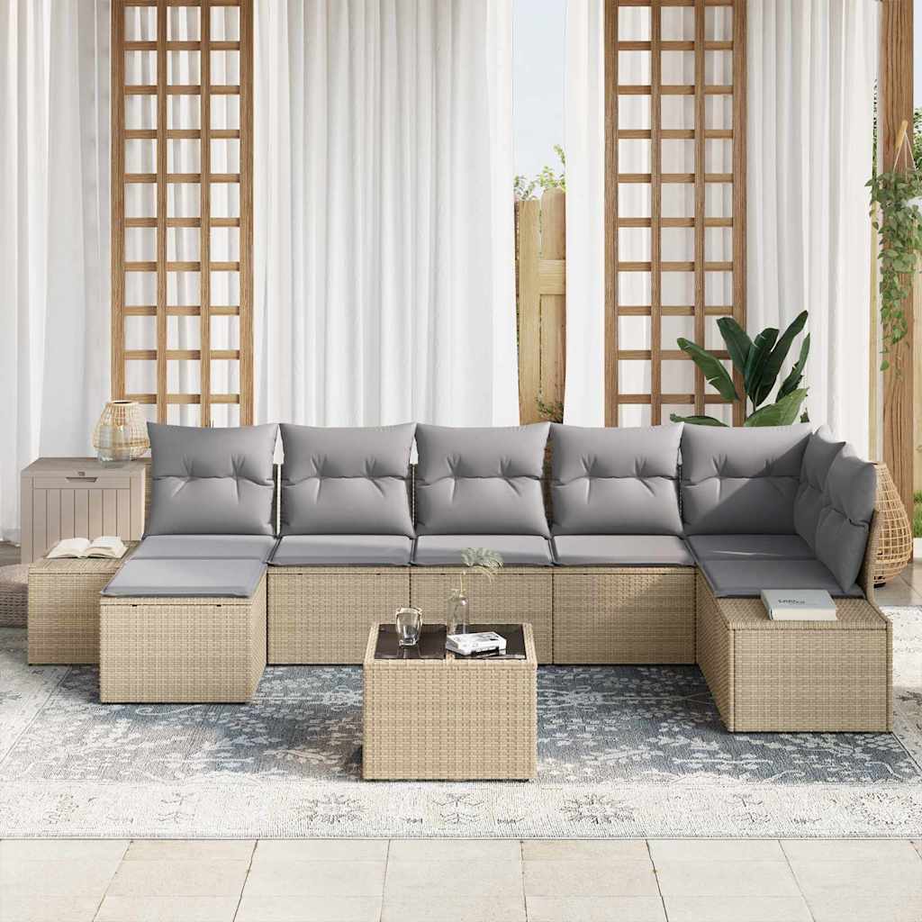 Garten-Sofa-Set mit Kissen 8 pcs Beige Poly Rattan