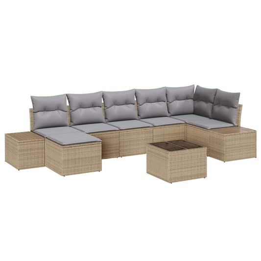 Garten-Sofa-Set mit Kissen 8 pcs Beige Poly Rattan