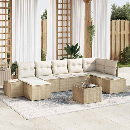 Gartensofa-set mit Kissen 8 pcs Beige Poly-Rattan