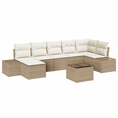 Gartensofa-set mit Kissen 8 pcs Beige Poly-Rattan