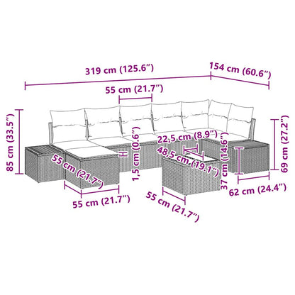 Gartensofa-set mit Kissen 8 pcs Beige Poly-Rattan