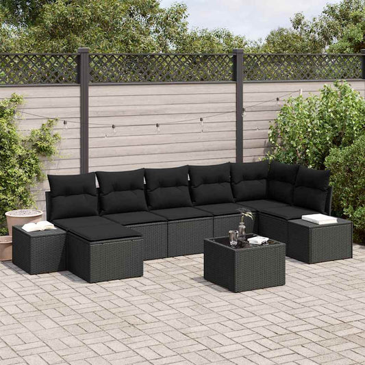 Garten-Sofa-Set mit Kissen 8 pcs Schwarz Poly Rattan