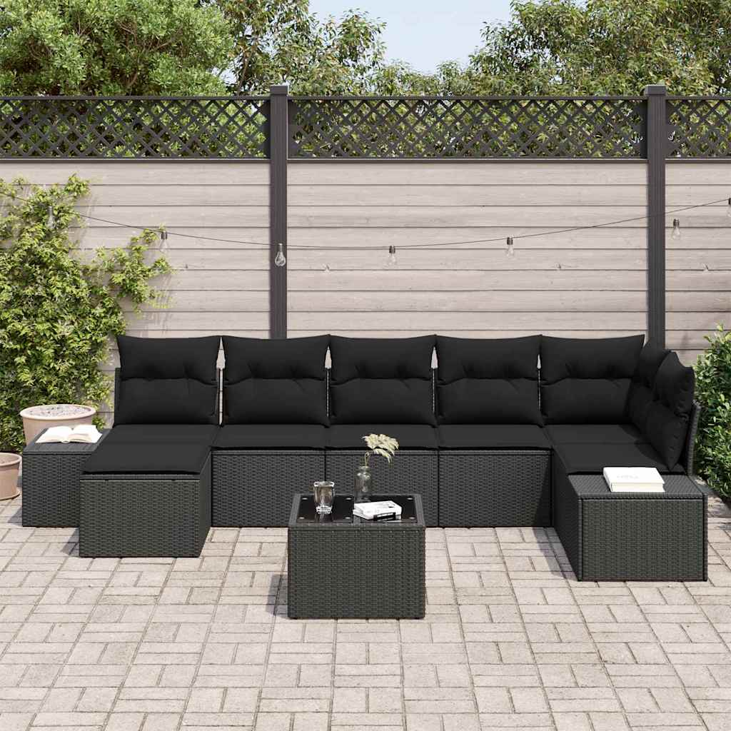 Garten-Sofa-Set mit Kissen 8 pcs Schwarz Poly Rattan