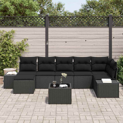 Garten-Sofa-Set mit Kissen 8 pcs Schwarz Poly Rattan