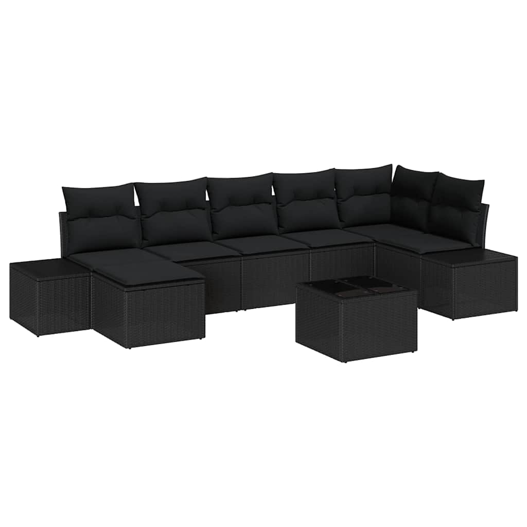 Garten-Sofa-Set mit Kissen 8 pcs Schwarz Poly Rattan