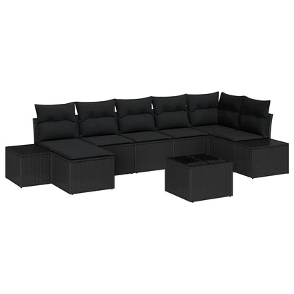 Garten-Sofa-Set mit Kissen 8 pcs Schwarz Poly Rattan