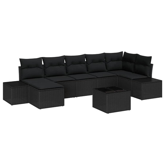 Garten-Sofa-Set mit Kissen 8 pcs Schwarz Poly Rattan