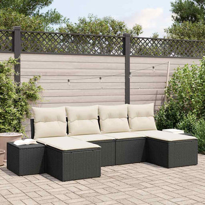 Gartensofa-set mit Kissen 6 pcs Schwarz Poly-Rattan