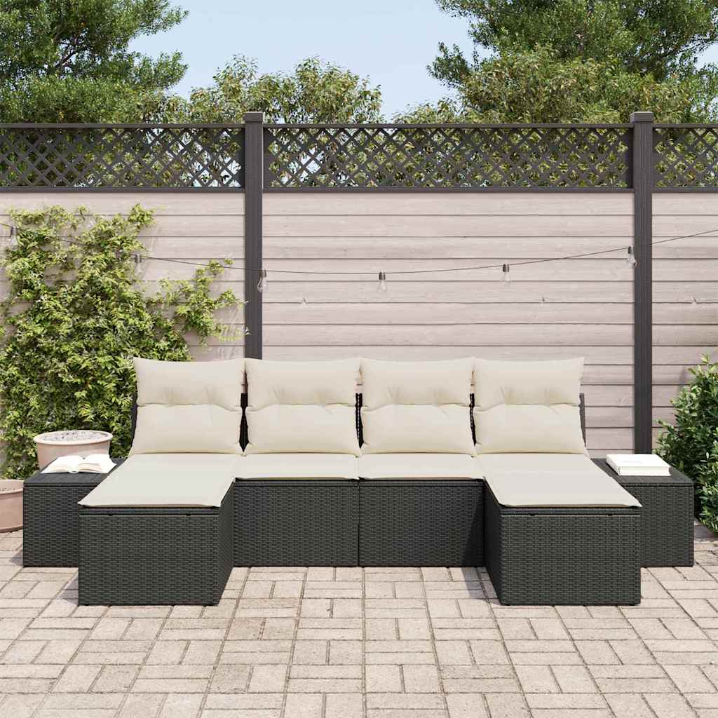 Gartensofa-set mit Kissen 6 pcs Schwarz Poly-Rattan