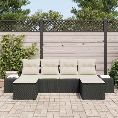Gartensofa-set mit Kissen 6 pcs Schwarz Poly-Rattan