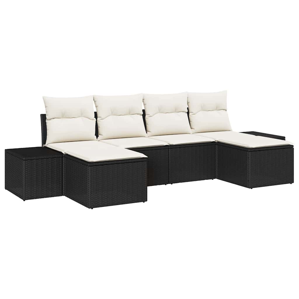 Gartensofa-set mit Kissen 6 pcs Schwarz Poly-Rattan