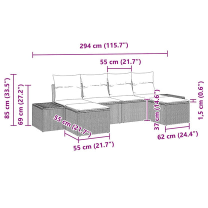Garten-Sofa-Set mit Kissen 6 pcs Grau Poly Rattan