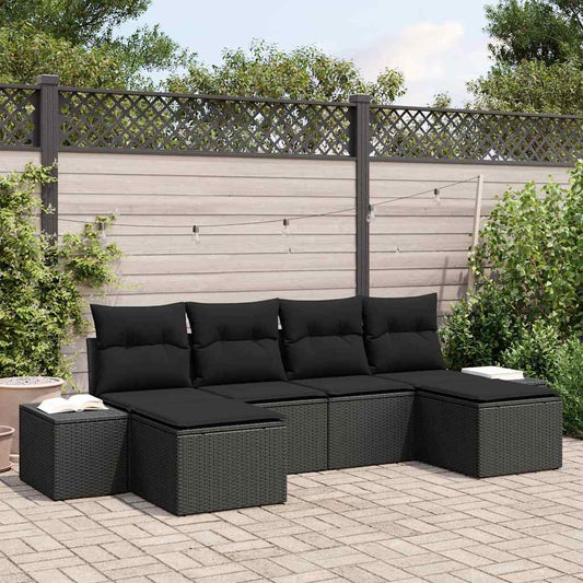 Garten-Sofa-Set mit Kissen 6 pcs Schwarz Poly Rattan