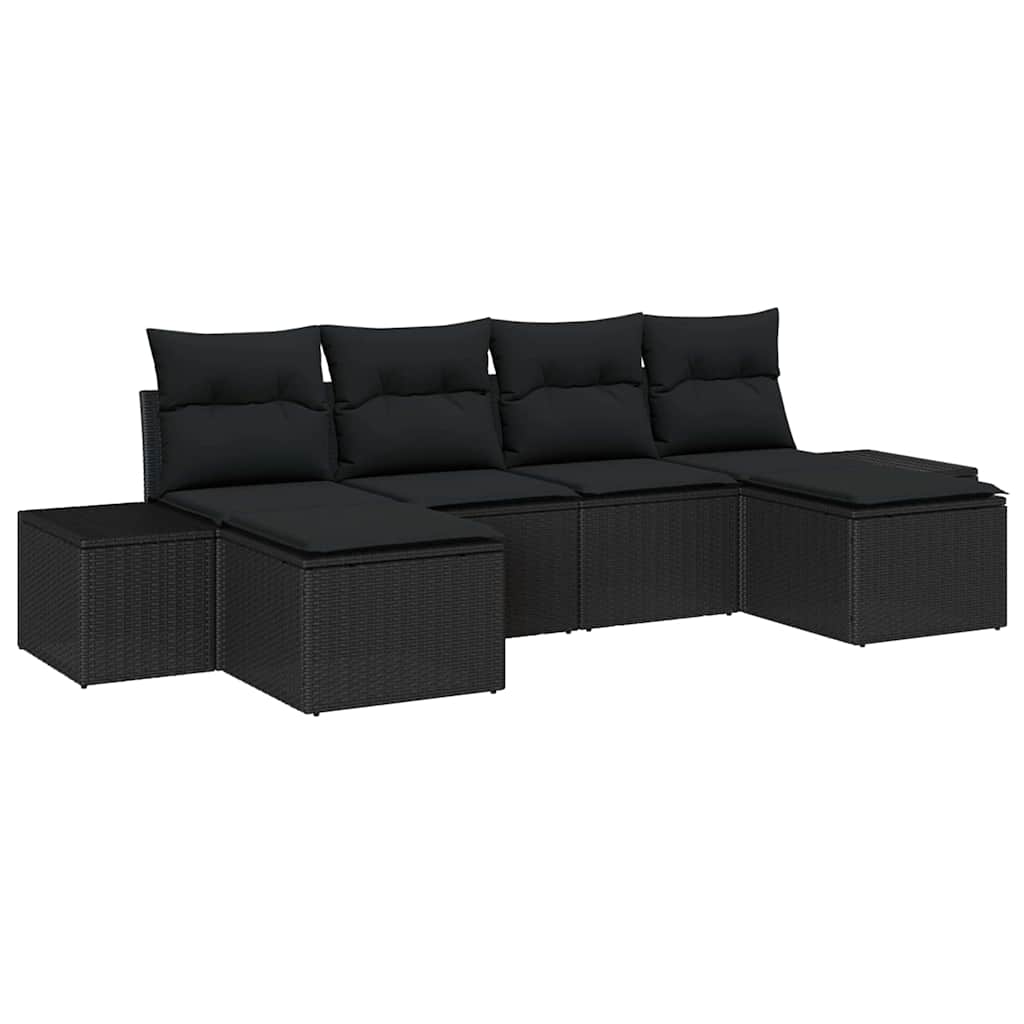 Garten-Sofa-Set mit Kissen 6 pcs Schwarz Poly Rattan
