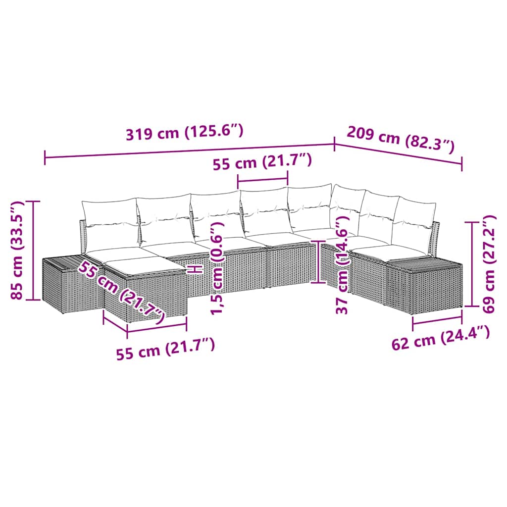Garten-Sofa-Set mit Kissen 8 pcs Poly-Rattan