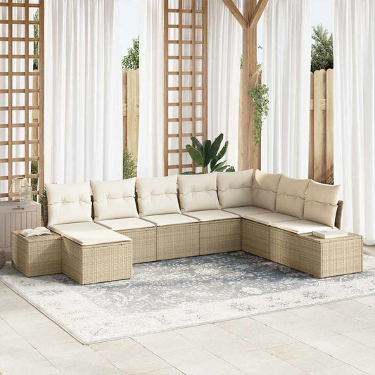 Garten-Sofa-Set mit Kissen 8 pcs Beige Poly-Rattan