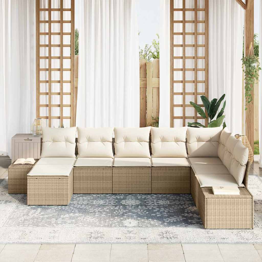 Garten-Sofa-Set mit Kissen 8 pcs Beige Poly-Rattan