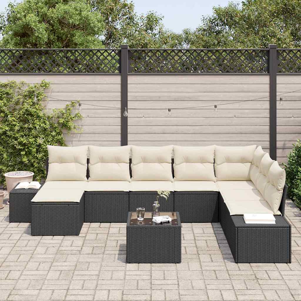 Garten-Sofa-Set mit Kissen 9 pcs Schwarz Poly-Rattan