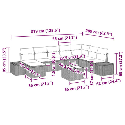 Garten-Sofa-Set mit Kissen 9 pcs 319 x 209 x 85 cm Poly Rattan