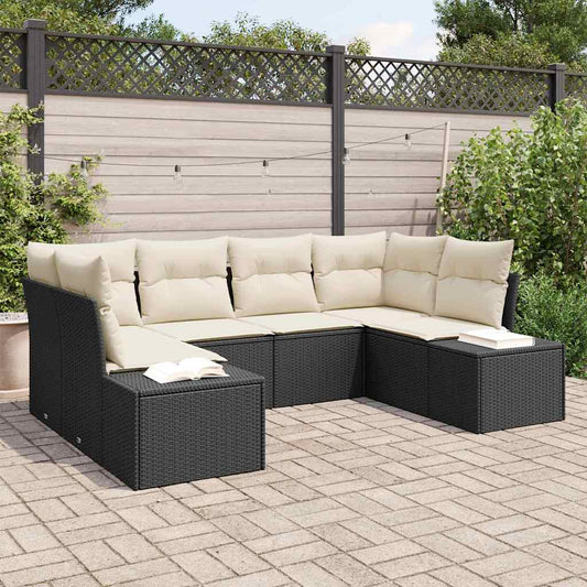 Gartensofa-set mit Kissen 6 pcs Schwarz Poly-Rattan