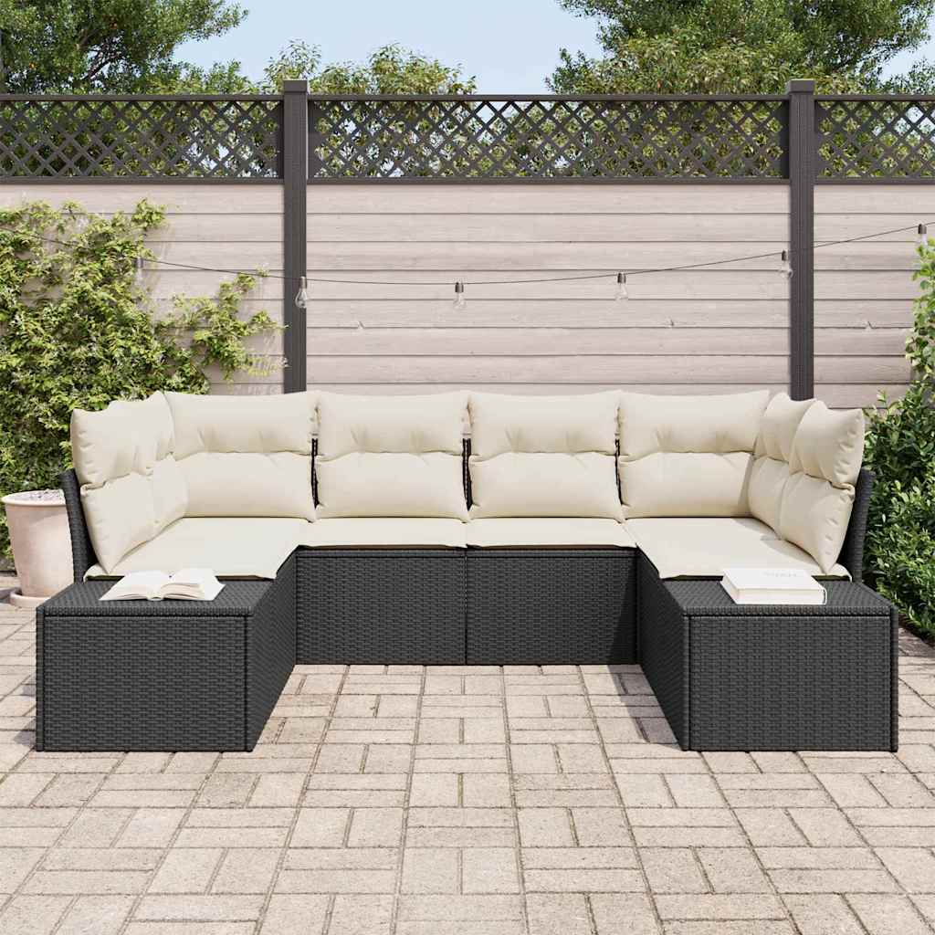 Gartensofa-set mit Kissen 6 pcs Schwarz Poly-Rattan