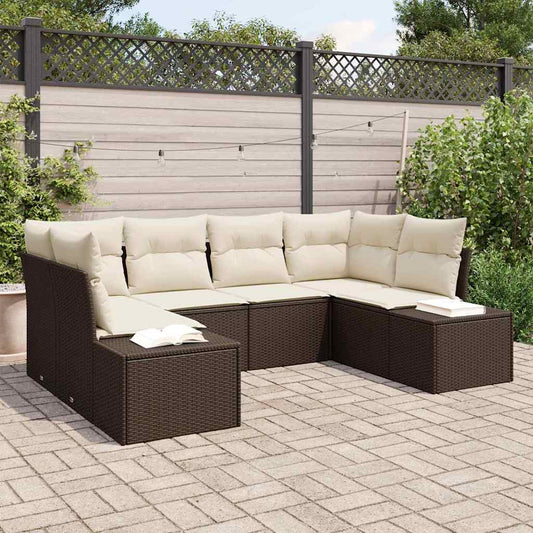 Garten-Sofa-Set mit Kissen 6 pcs Braun Poly Rattan