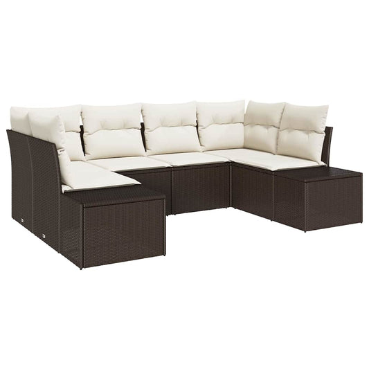 Garten-Sofa-Set mit Kissen 6 pcs Braun Poly Rattan