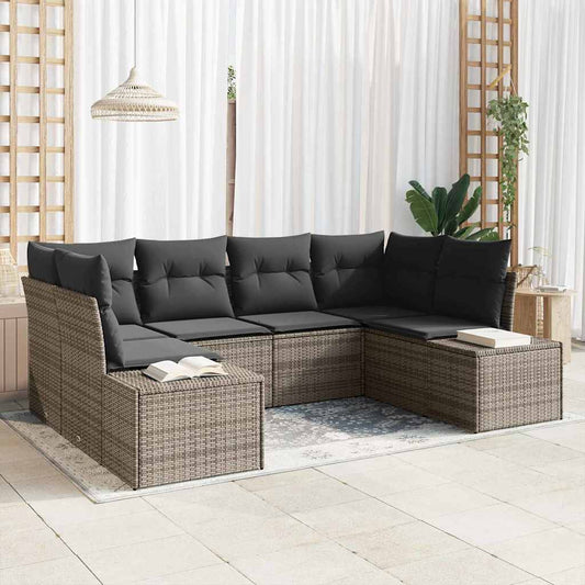 Garten-Sofa-Set mit Kissen 6 pcs Grau Poly Rattan