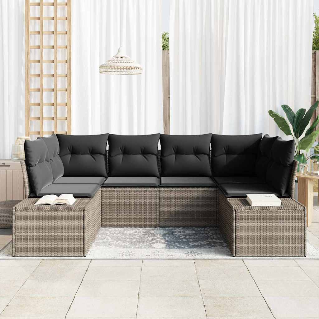 Garten-Sofa-Set mit Kissen 6 pcs Grau Poly Rattan