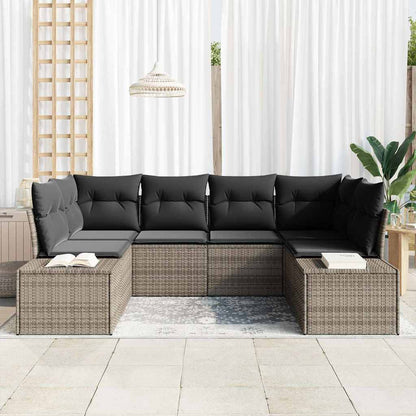 Garten-Sofa-Set mit Kissen 6 pcs Grau Poly Rattan