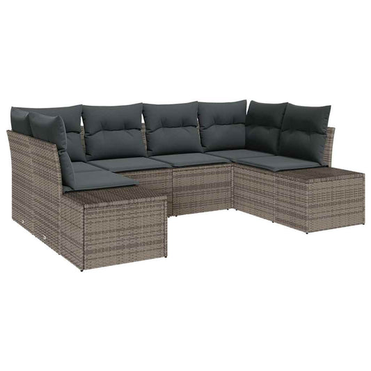 Garten-Sofa-Set mit Kissen 6 pcs Grau Poly Rattan