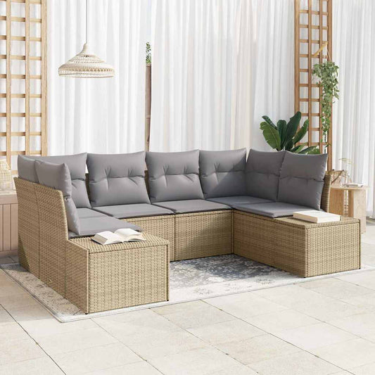 Garten-Sofa-Set mit Kissen 6 pcs Beige Poly Rattan