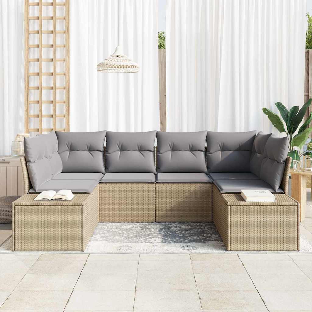 Garten-Sofa-Set mit Kissen 6 pcs Beige Poly Rattan