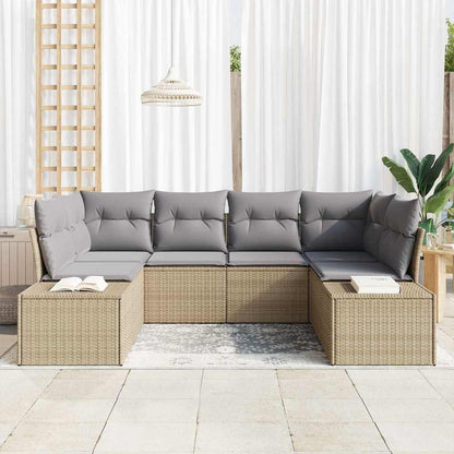 Garten-Sofa-Set mit Kissen 6 pcs Beige Poly Rattan