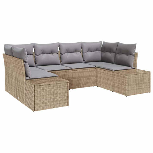 Garten-Sofa-Set mit Kissen 6 pcs Beige Poly Rattan