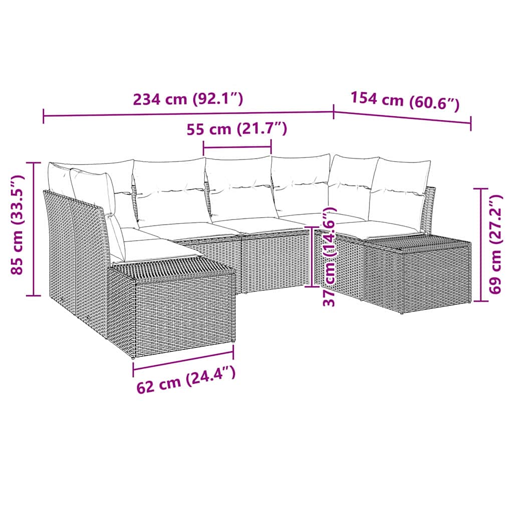 Garten-Sofa-Set mit Kissen 6 pcs Hellgrau Poly Rattan