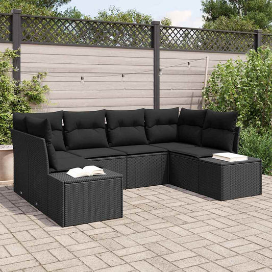Garten-Sofa-Set mit Kissen 6 pcs Schwarz Poly Rattan