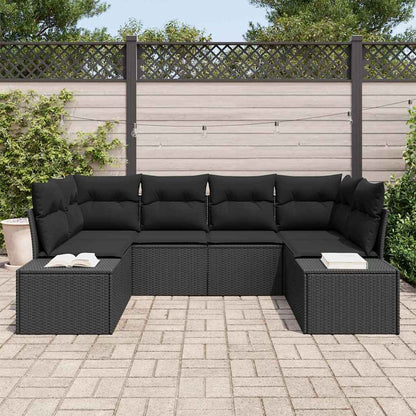 Garten-Sofa-Set mit Kissen 6 pcs Schwarz Poly Rattan