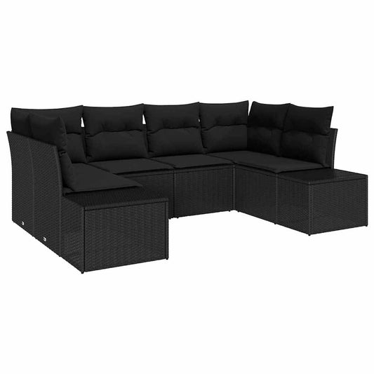 Garten-Sofa-Set mit Kissen 6 pcs Schwarz Poly Rattan