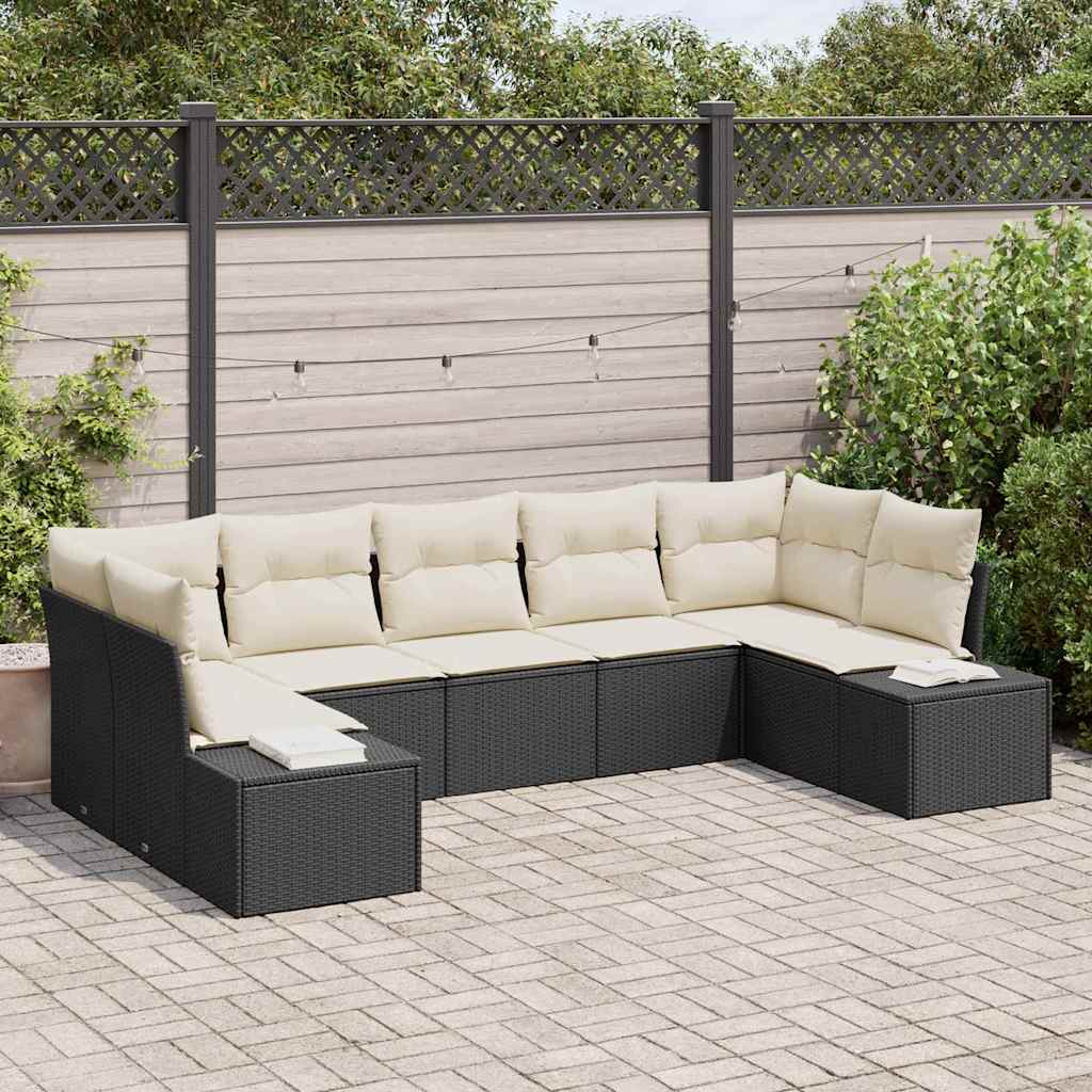 Gartensofa-set mit Kissen 7 pcs Schwarz Poly-Rattan