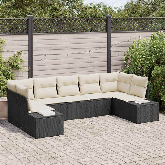 Gartensofa-set mit Kissen 7 pcs Schwarz Poly-Rattan