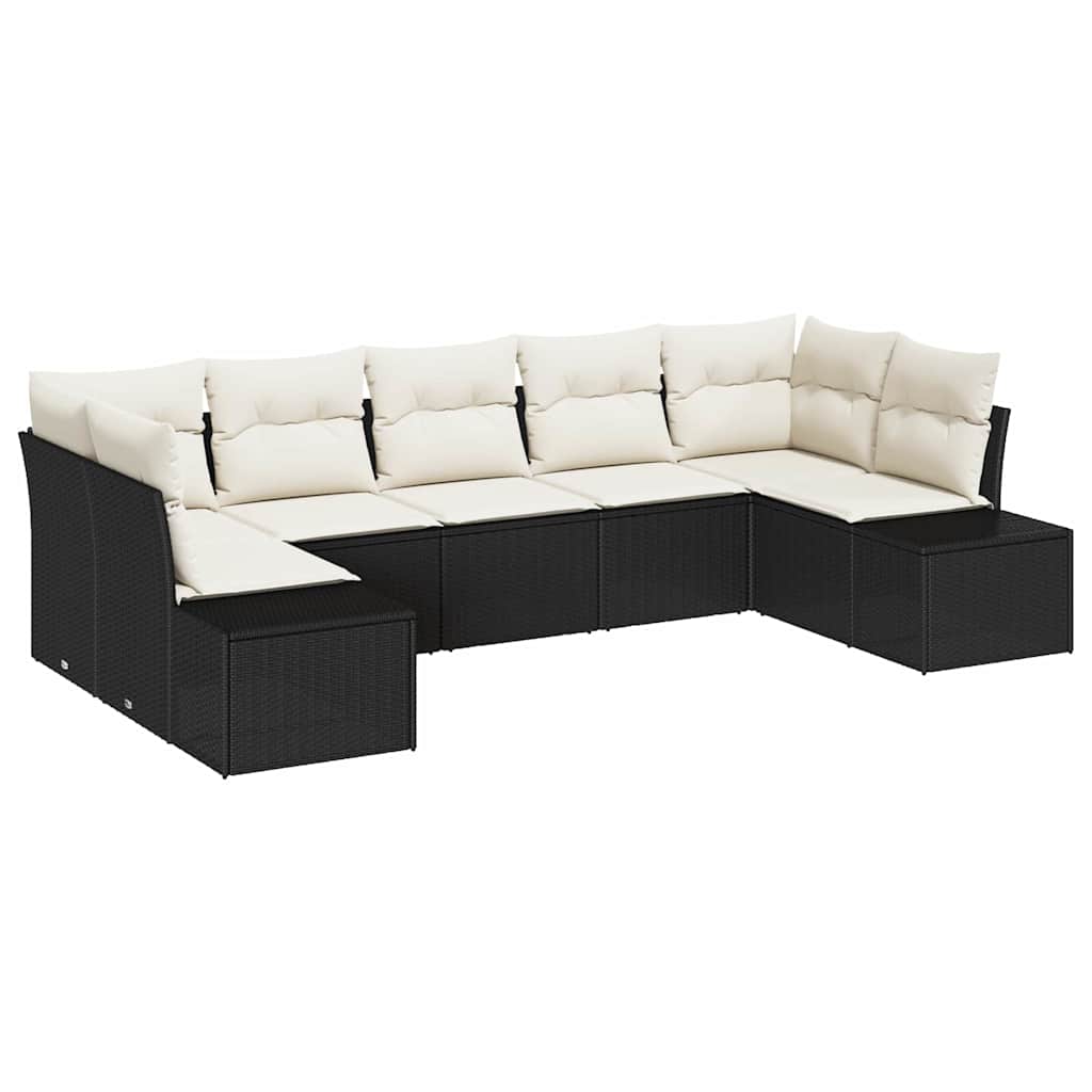 Gartensofa-set mit Kissen 7 pcs Schwarz Poly-Rattan