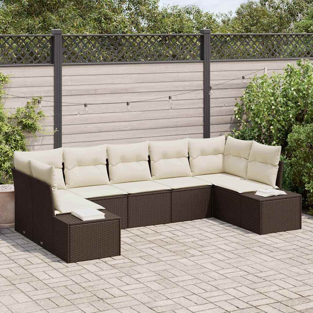 Garten-Sofa-Set mit Kissen 7 pcs Braun Poly Rattan